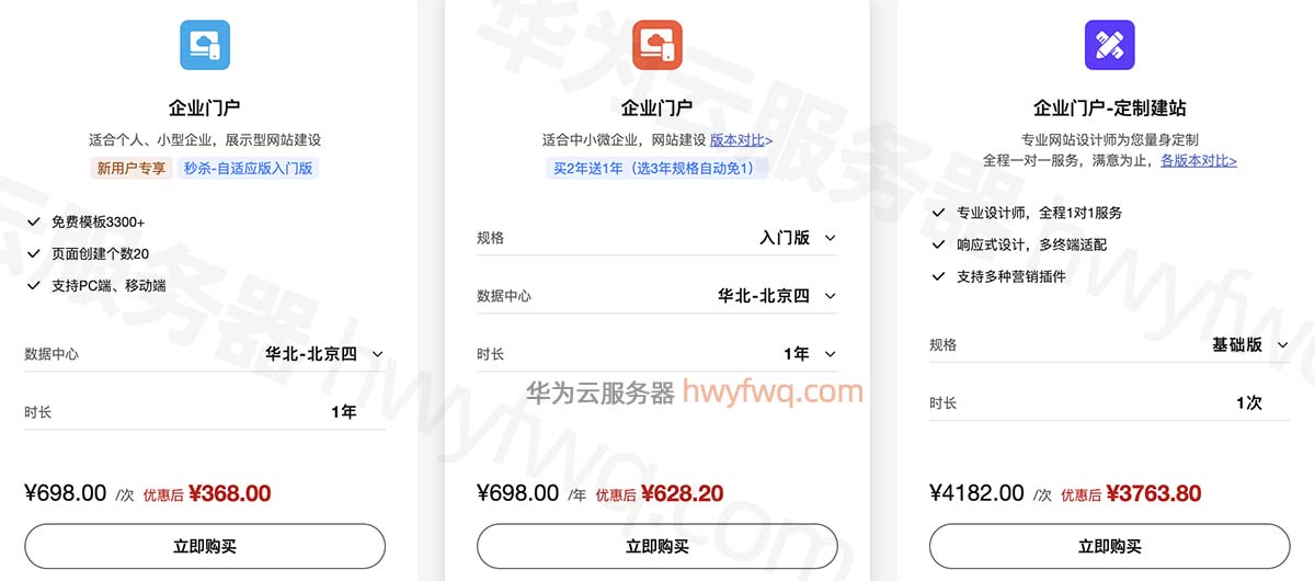 华为云建站企业门户优惠价格